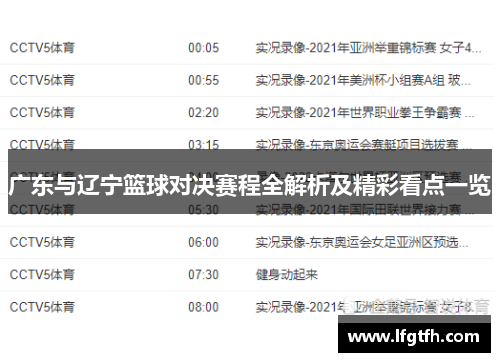 广东与辽宁篮球对决赛程全解析及精彩看点一览